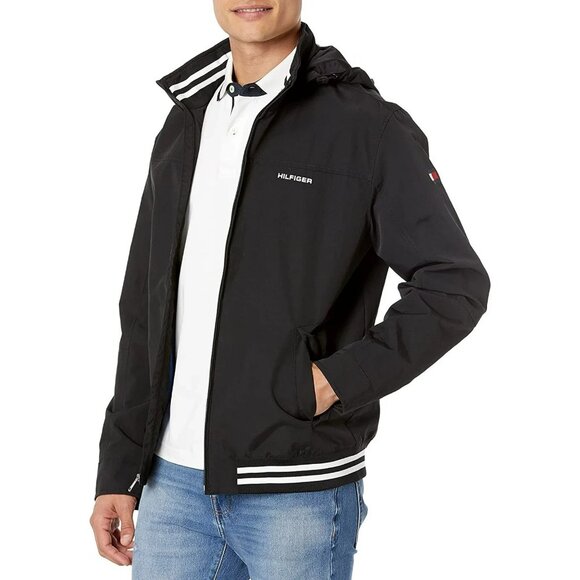 Tommy Hilfiger Adaptive Regatta Jacket Mens Water Resistant w/ Hood NWT Black M - Picture 1 of 15
